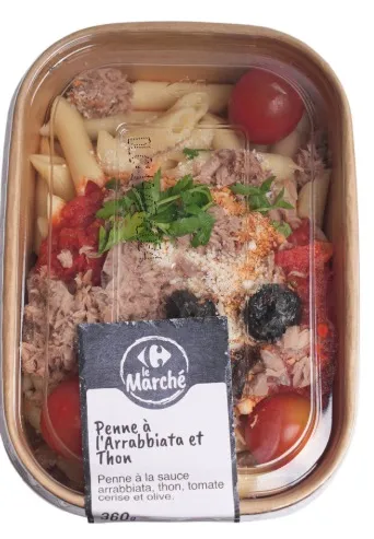 Illustration du rappel ALERTE : penne arrabbiata et thon barquette 350g carrefour le marche - suspicion de contamination bactériologique